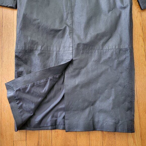 Structured Black Leather Trench Coat M Slouchy Oversized 90s Y2K Gorpcore Pocket - Picture 4 of 7